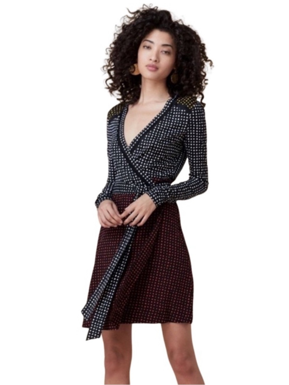 DVF Ferma Mixed Dot Print Silk Jersey Wrap Dress